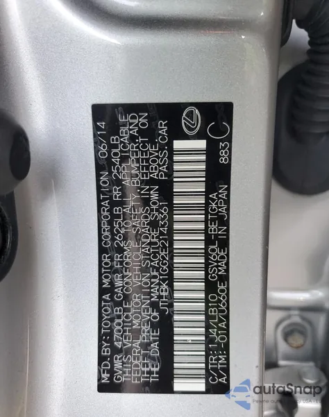 2014 Lexus Es 350 z USA, uszkodzony, nr VIN JTHBK1GG2E2143361